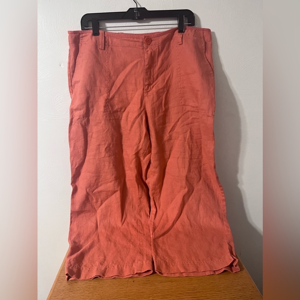 Eddie Bauer Crop Pants Women’s Size 16 Orange 100% Linen Vashon Fit